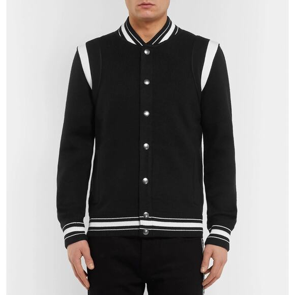 GIVENCHY Wool Knit Varsity Bomber Jacket Black White Sz L $1585 - Picture 2 of 8